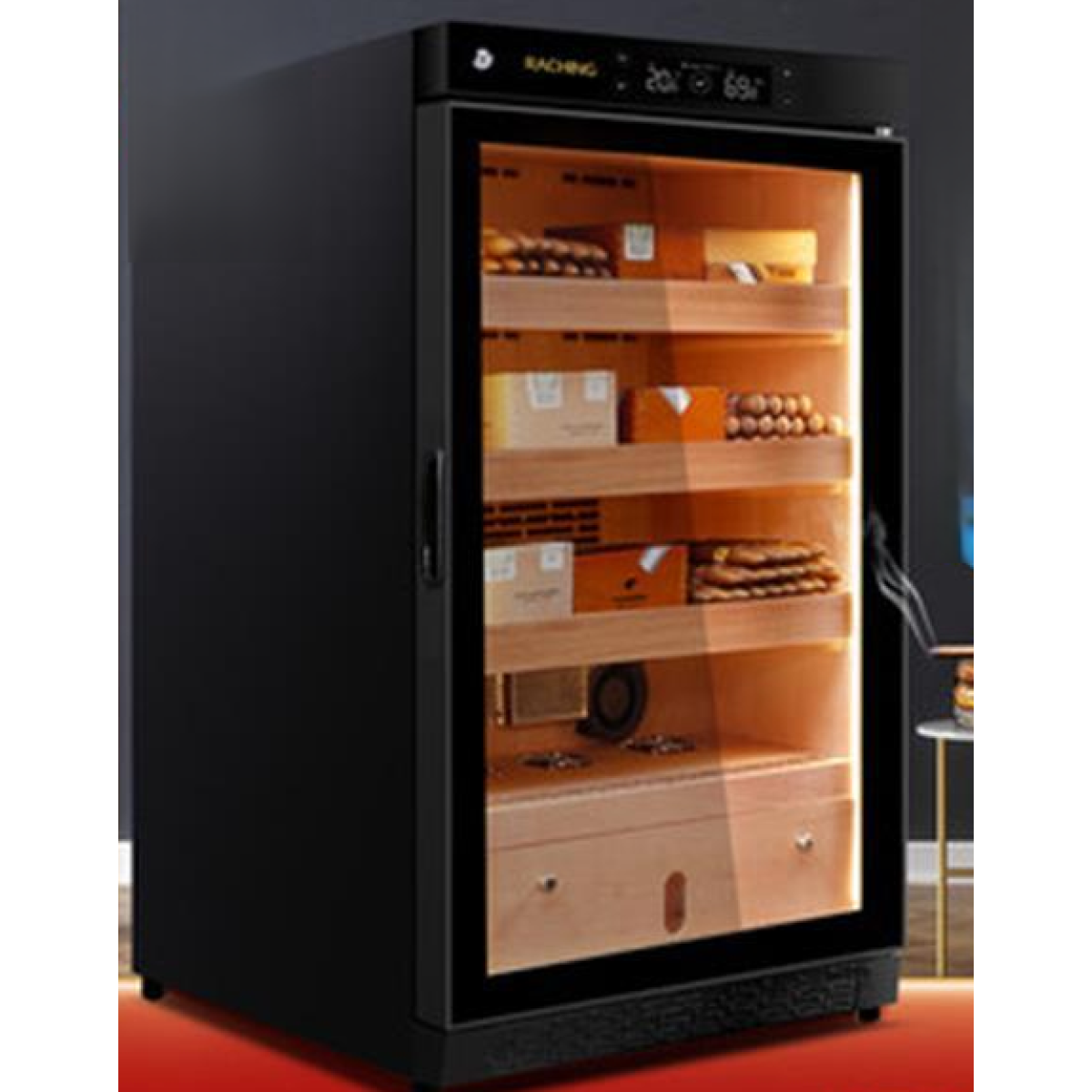 Vincellar C150A-CABK 星空黑箱體/加拿大雪松木層架 恆溫雪茄櫃 (3層, 300-500支)